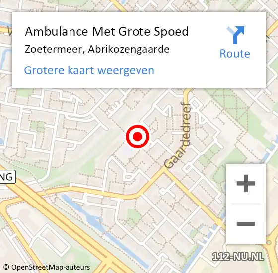 Locatie op kaart van de 112 melding: Ambulance Met Grote Spoed Naar Zoetermeer, Abrikozengaarde op 3 april 2023 22:59