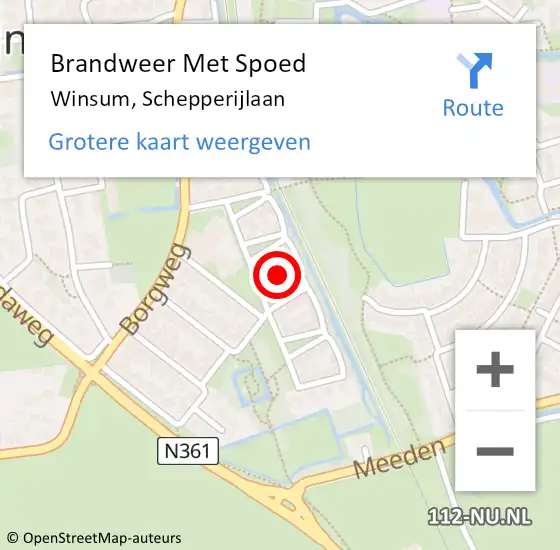 Locatie op kaart van de 112 melding: Brandweer Met Spoed Naar Winsum, Schepperijlaan op 3 april 2023 23:01