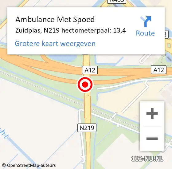 Locatie op kaart van de 112 melding: Ambulance Met Spoed Naar Zuidplas, N219 hectometerpaal: 13,4 op 3 april 2023 23:43