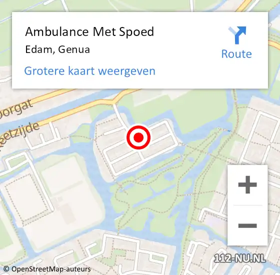 Locatie op kaart van de 112 melding: Ambulance Met Spoed Naar Edam, Genua op 4 april 2023 02:25