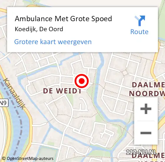 Locatie op kaart van de 112 melding: Ambulance Met Grote Spoed Naar Koedijk, De Oord op 4 april 2023 02:35