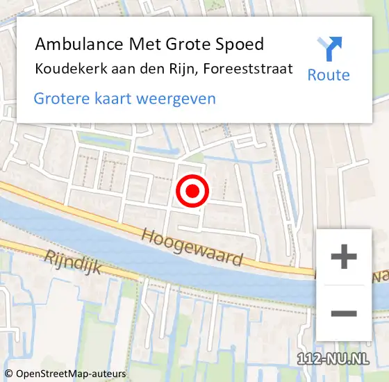 Locatie op kaart van de 112 melding: Ambulance Met Grote Spoed Naar Koudekerk aan den Rijn, Foreeststraat op 4 april 2023 03:57