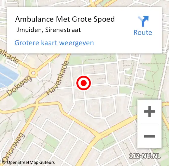 Locatie op kaart van de 112 melding: Ambulance Met Grote Spoed Naar IJmuiden, Sirenestraat op 4 april 2023 06:53