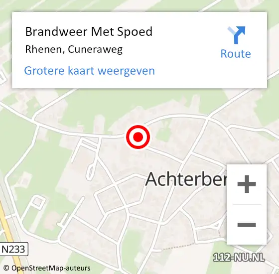 Locatie op kaart van de 112 melding: Brandweer Met Spoed Naar Rhenen, Cuneraweg op 4 april 2023 07:33