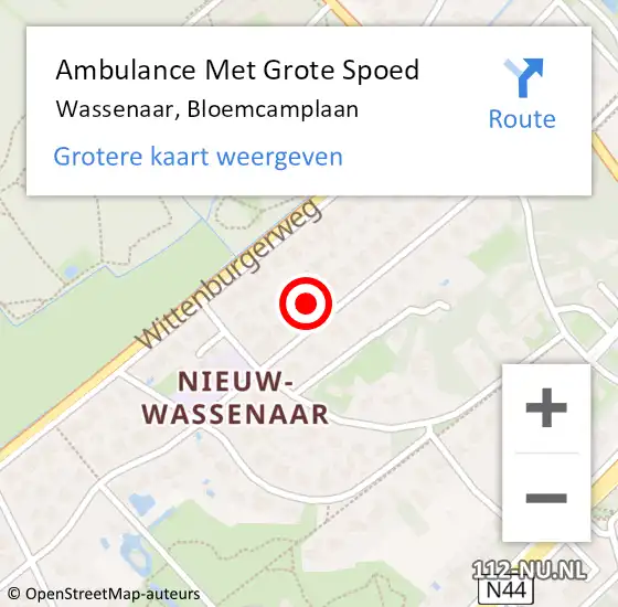 Locatie op kaart van de 112 melding: Ambulance Met Grote Spoed Naar Wassenaar, Bloemcamplaan op 4 april 2023 08:22