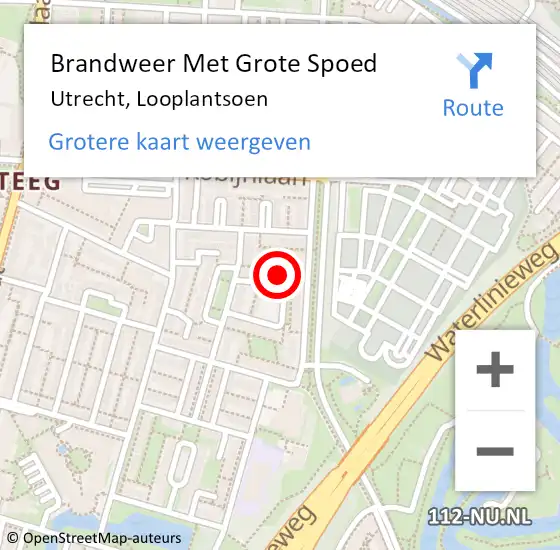 Locatie op kaart van de 112 melding: Brandweer Met Grote Spoed Naar Utrecht, Looplantsoen op 4 april 2023 08:27