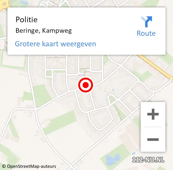 Locatie op kaart van de 112 melding: Politie Beringe, Kampweg op 4 april 2023 08:46