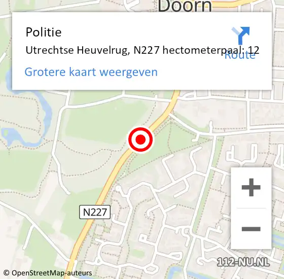 Locatie op kaart van de 112 melding: Politie Utrechtse Heuvelrug, N227 hectometerpaal: 12 op 4 april 2023 09:05