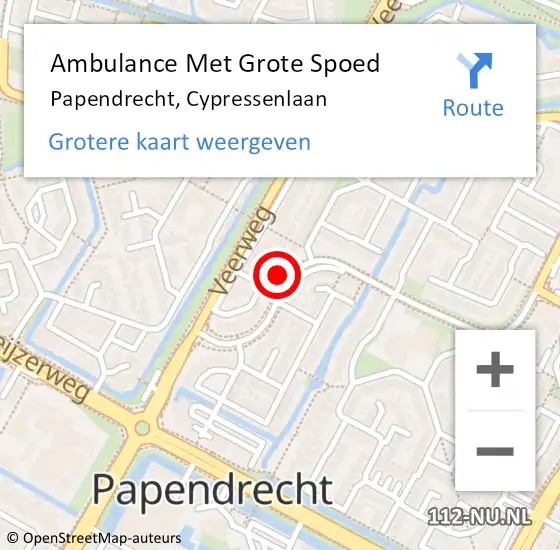 Locatie op kaart van de 112 melding: Ambulance Met Grote Spoed Naar Papendrecht, Cypressenlaan op 4 april 2023 09:15