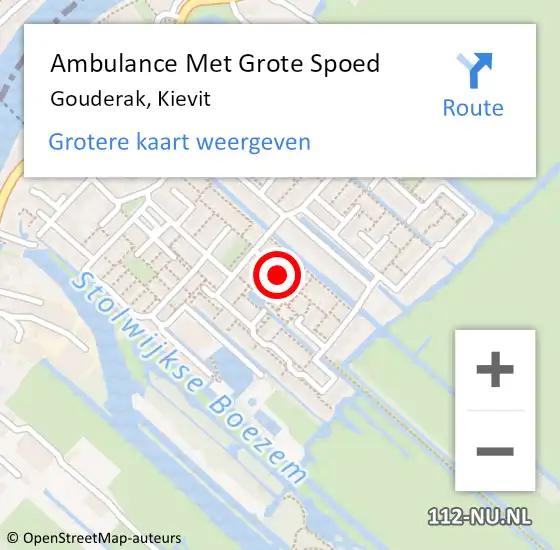 Locatie op kaart van de 112 melding: Ambulance Met Grote Spoed Naar Gouderak, Kievit op 4 april 2023 09:18