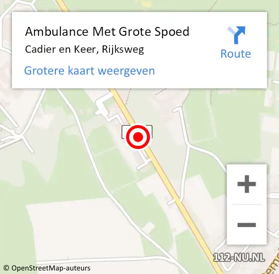 Locatie op kaart van de 112 melding: Ambulance Met Grote Spoed Naar Cadier en Keer, Rijksweg op 21 augustus 2014 08:55