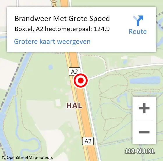 Locatie op kaart van de 112 melding: Brandweer Met Grote Spoed Naar Boxtel, A2 hectometerpaal: 124,9 op 4 april 2023 10:27