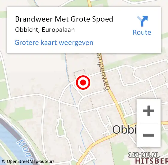 Locatie op kaart van de 112 melding: Brandweer Met Grote Spoed Naar Obbicht, Europalaan op 4 april 2023 10:46