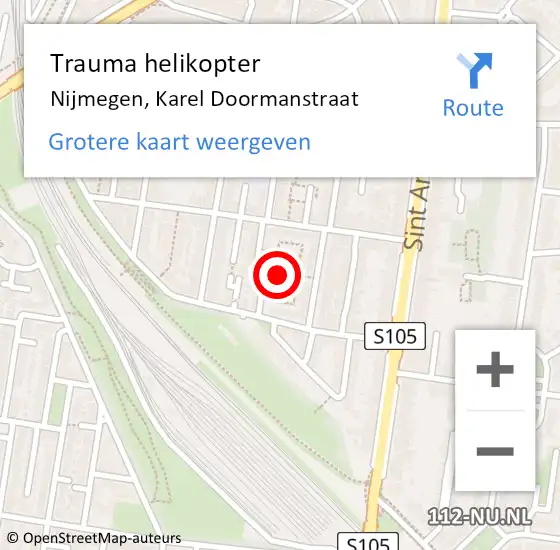 Locatie op kaart van de 112 melding: Trauma helikopter Nijmegen, Karel Doormanstraat op 4 april 2023 10:57