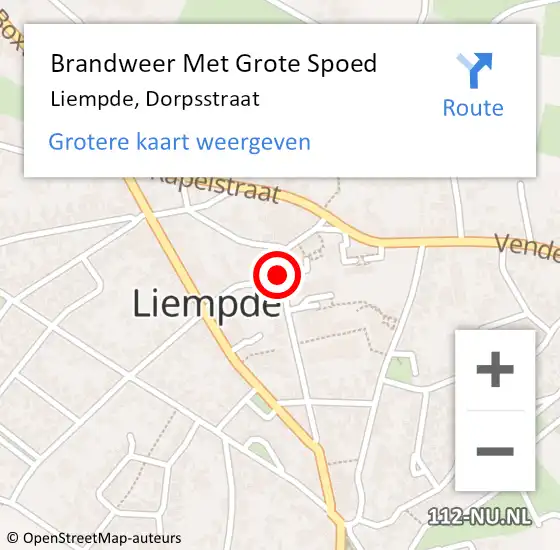 Locatie op kaart van de 112 melding: Brandweer Met Grote Spoed Naar Liempde, Dorpsstraat op 4 april 2023 10:57