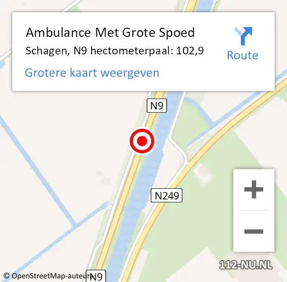 Locatie op kaart van de 112 melding: Ambulance Met Grote Spoed Naar Schagen, N9 hectometerpaal: 102,9 op 4 april 2023 11:08