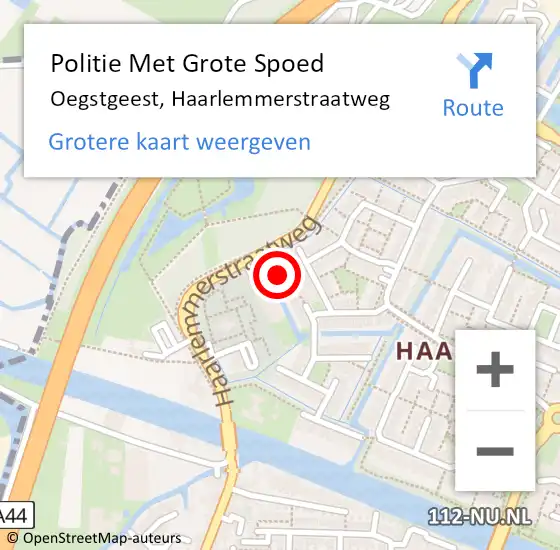 Locatie op kaart van de 112 melding: Politie Met Grote Spoed Naar Oegstgeest, Haarlemmerstraatweg op 4 april 2023 11:12