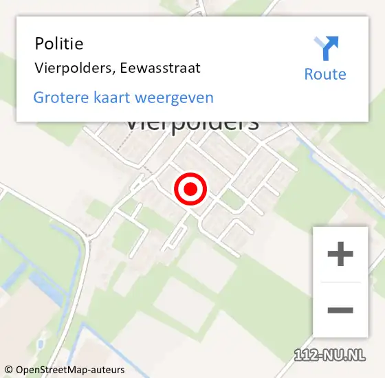 Locatie op kaart van de 112 melding: Politie Vierpolders, Eewasstraat op 4 april 2023 11:21