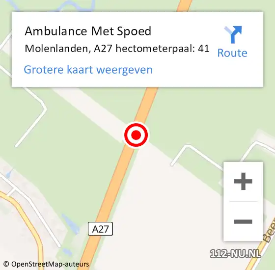 Locatie op kaart van de 112 melding: Ambulance Met Spoed Naar Molenlanden, A27 hectometerpaal: 41 op 4 april 2023 11:30