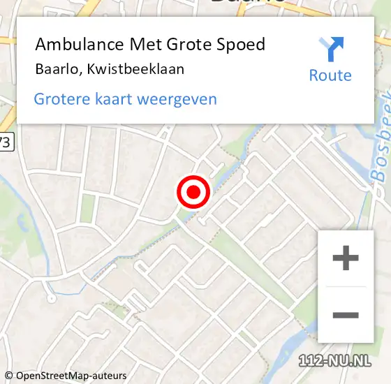 Locatie op kaart van de 112 melding: Ambulance Met Grote Spoed Naar Baarlo, Kwistbeeklaan op 21 augustus 2014 09:05