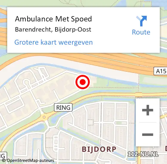 Locatie op kaart van de 112 melding: Ambulance Met Spoed Naar Barendrecht, Bijdorp-Oost op 4 april 2023 11:50