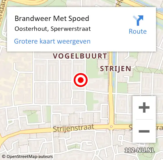 Locatie op kaart van de 112 melding: Brandweer Met Spoed Naar Oosterhout, Sperwerstraat op 4 april 2023 11:58