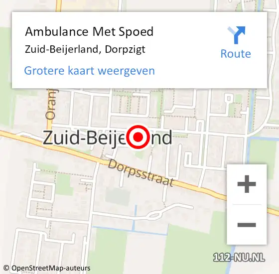 Locatie op kaart van de 112 melding: Ambulance Met Spoed Naar Zuid-Beijerland, Dorpzigt op 4 april 2023 12:24