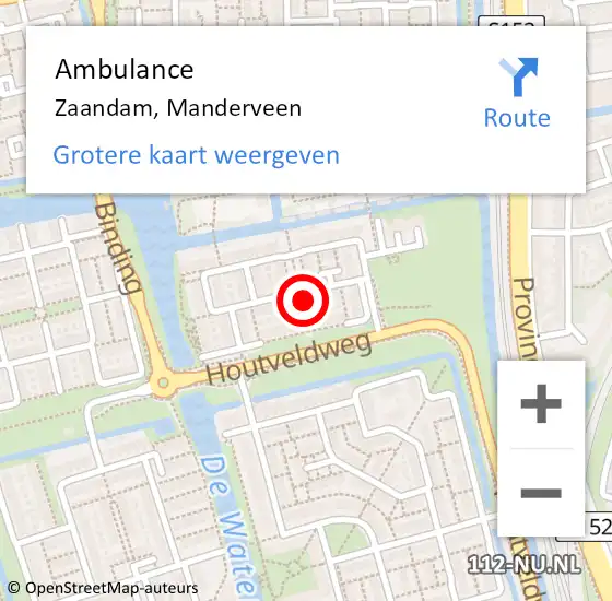 Locatie op kaart van de 112 melding: Ambulance Zaandam, Manderveen op 4 april 2023 12:30