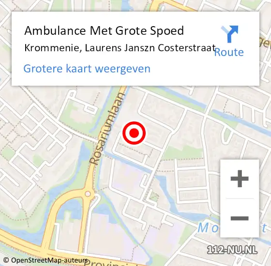 Locatie op kaart van de 112 melding: Ambulance Met Grote Spoed Naar Krommenie, Laurens Janszn Costerstraat op 4 april 2023 12:57