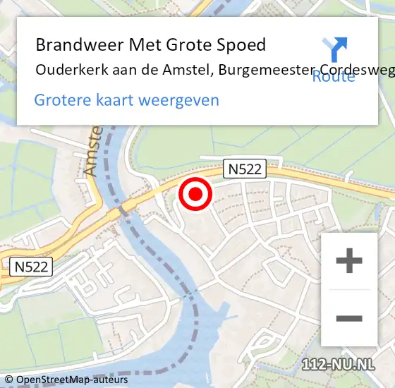 Locatie op kaart van de 112 melding: Brandweer Met Grote Spoed Naar Ouderkerk aan de Amstel, Burgemeester Cordesweg op 21 augustus 2014 09:17