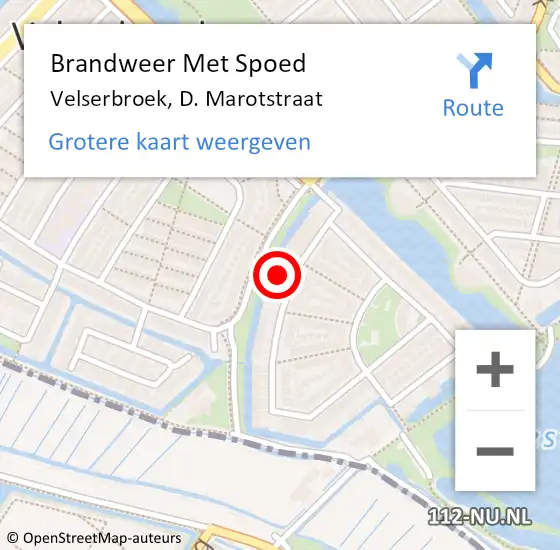 Locatie op kaart van de 112 melding: Brandweer Met Spoed Naar Velserbroek, D. Marotstraat op 4 april 2023 15:13