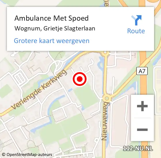 Locatie op kaart van de 112 melding: Ambulance Met Spoed Naar Wognum, Grietje Slagterlaan op 4 april 2023 15:37