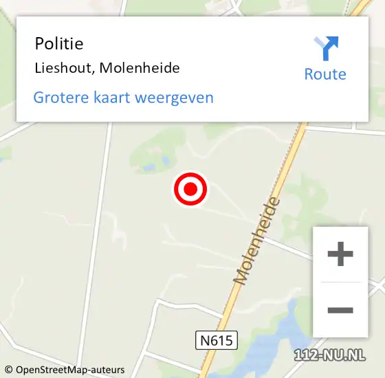 Locatie op kaart van de 112 melding: Politie Lieshout, Molenheide op 4 april 2023 15:45