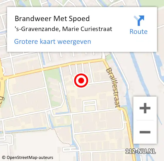 Locatie op kaart van de 112 melding: Brandweer Met Spoed Naar 's-Gravenzande, Marie Curiestraat op 4 april 2023 16:06