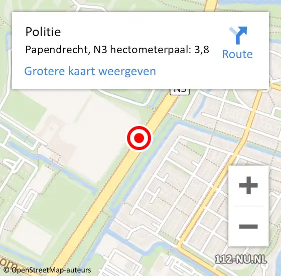 Locatie op kaart van de 112 melding: Politie Papendrecht, N3 hectometerpaal: 3,8 op 4 april 2023 16:06