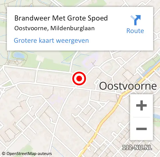 Locatie op kaart van de 112 melding: Brandweer Met Grote Spoed Naar Oostvoorne, Mildenburglaan op 4 april 2023 16:07