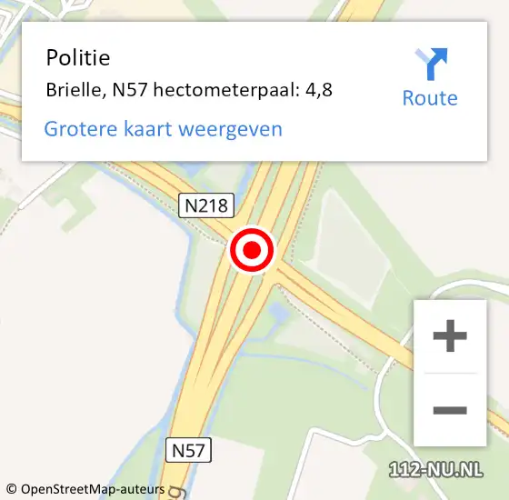 Locatie op kaart van de 112 melding: Politie Brielle, N57 hectometerpaal: 4,8 op 4 april 2023 16:16