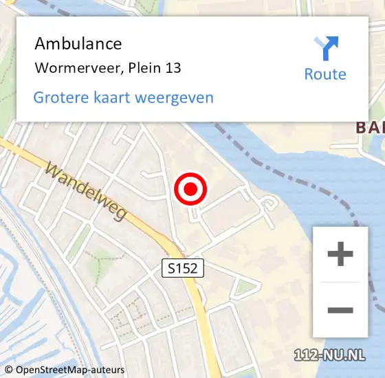 Locatie op kaart van de 112 melding: Ambulance Wormerveer, Plein 13 op 4 april 2023 16:32
