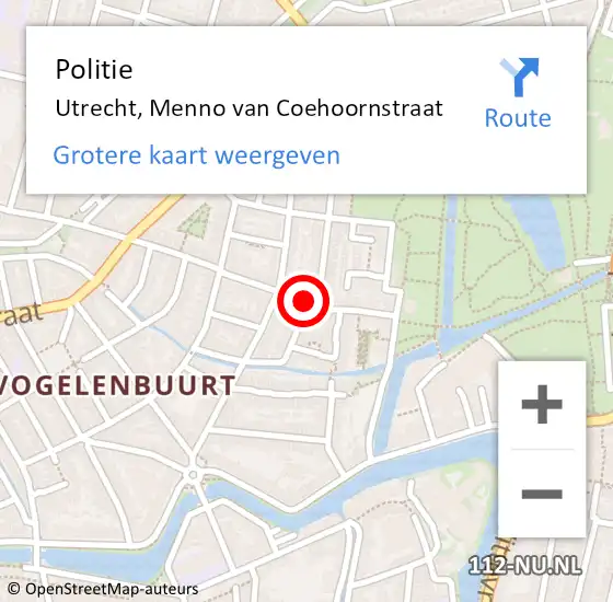 Locatie op kaart van de 112 melding: Politie Utrecht, Menno van Coehoornstraat op 4 april 2023 16:53