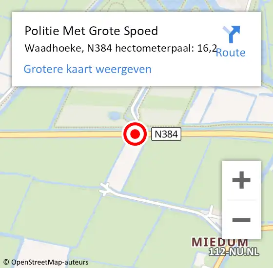 Locatie op kaart van de 112 melding: Politie Met Grote Spoed Naar Waadhoeke, N384 hectometerpaal: 16,2 op 4 april 2023 16:59