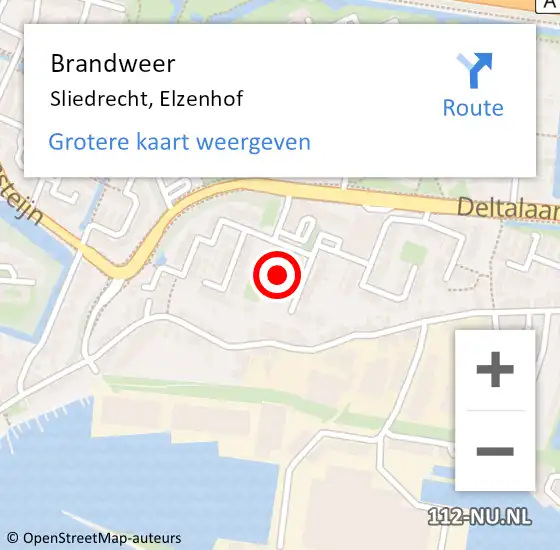 Locatie op kaart van de 112 melding: Brandweer Sliedrecht, Elzenhof op 4 april 2023 17:23