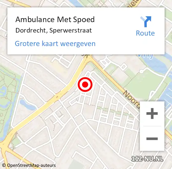 Locatie op kaart van de 112 melding: Ambulance Met Spoed Naar Dordrecht, Sperwerstraat op 4 april 2023 17:45