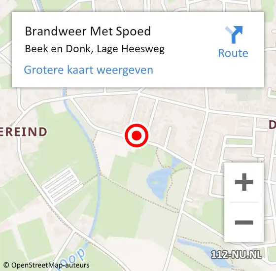 Locatie op kaart van de 112 melding: Brandweer Met Spoed Naar Beek en Donk, Lage Heesweg op 4 april 2023 17:57