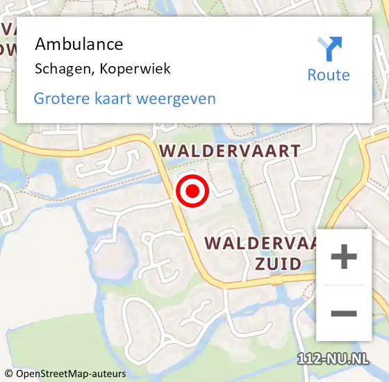 Locatie op kaart van de 112 melding: Ambulance Schagen, Koperwiek op 4 april 2023 18:00