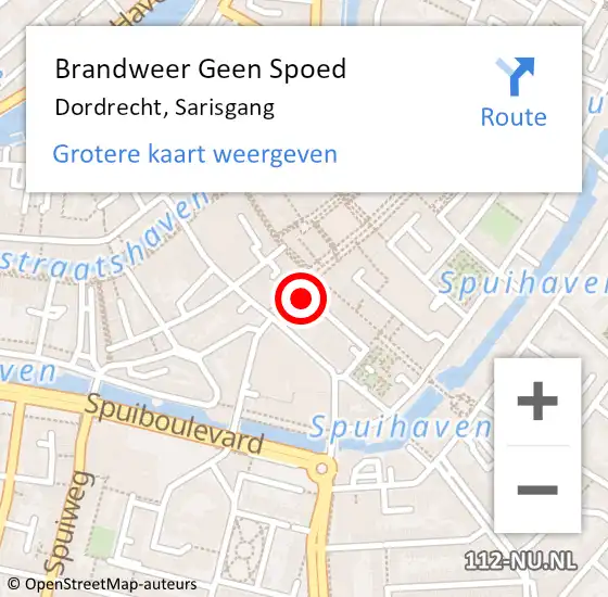 Locatie op kaart van de 112 melding: Brandweer Geen Spoed Naar Dordrecht, Sarisgang op 4 april 2023 18:45