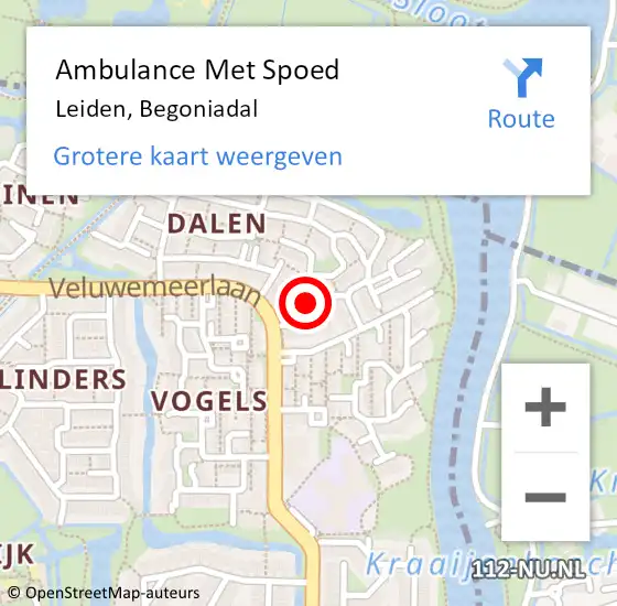 Locatie op kaart van de 112 melding: Ambulance Met Spoed Naar Leiden, Begoniadal op 4 april 2023 18:58