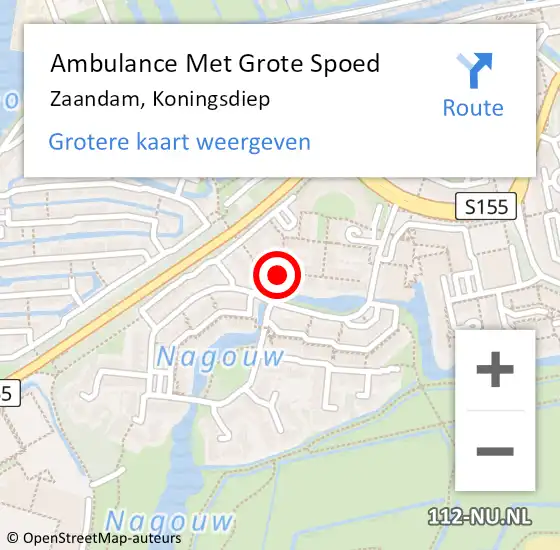 Locatie op kaart van de 112 melding: Ambulance Met Grote Spoed Naar Zaandam, Koningsdiep op 4 april 2023 19:23