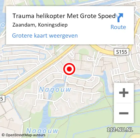 Locatie op kaart van de 112 melding: Trauma helikopter Met Grote Spoed Naar Zaandam, Koningsdiep op 4 april 2023 19:23