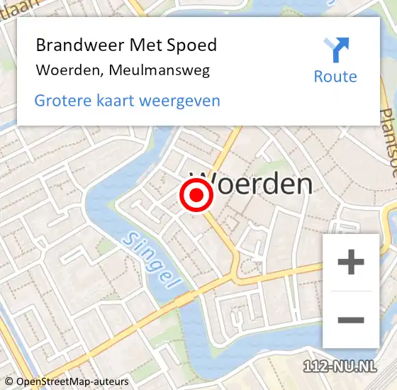 Locatie op kaart van de 112 melding: Brandweer Met Spoed Naar Woerden, Meulmansweg op 4 april 2023 19:53