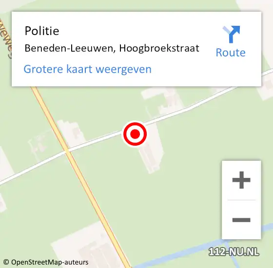 Locatie op kaart van de 112 melding: Politie Beneden-Leeuwen, Hoogbroekstraat op 4 april 2023 20:53